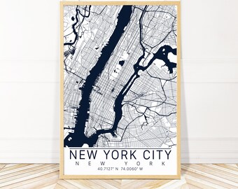 New York City Map Framed Canvas or Print - Map of New York City - Travel Inspired City Map Wall Art by Wayfinder Creative