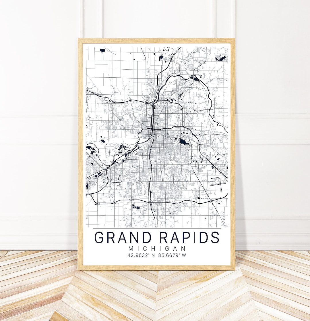 Grand Rapids Map Art Print - Map of Grand Rapids Michigan - City Art - Framed Unframed or Canvas ...