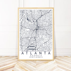 Atlanta Map City Art - Map of Atlanta Georgia  - Map Art - Framed Unframed or Canvas - Wayfinder Creative