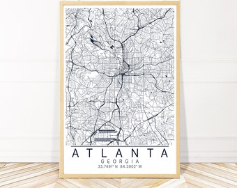 Atlanta Map City Art - Map of Atlanta Georgia  - Map Art - Framed Unframed or Canvas - Wayfinder Creative