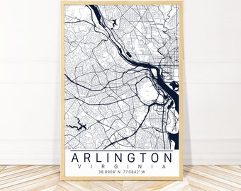 Arlington Map Art  Framed, Canvas or Print - City Map Wall Art by Wayfinder Creative