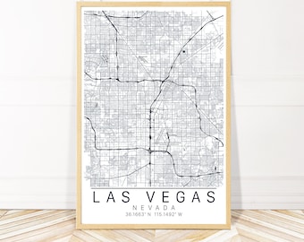 Las Vegas Map Art Framed Canvas or Print - Map of Las Vegas Nevada - City Map Wall Art by Wayfinder Creative