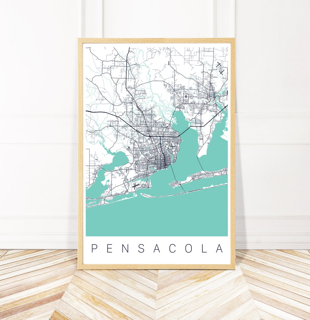 Pensacola Map Art Framed, Canvas or Print Map of Pensacola Florida City