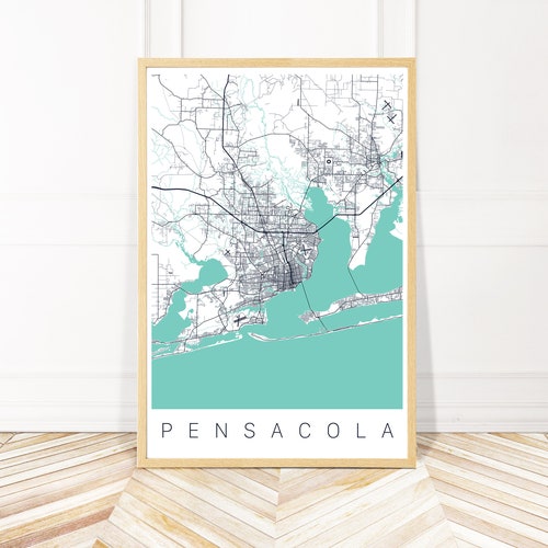 Pensacola Map Print Poster Canvas Florida Map Print Poster Etsy