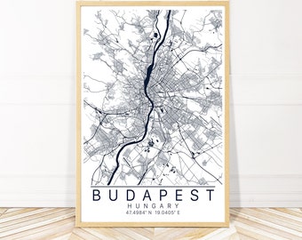 Budapest Map Art Framed Canvas or Print - Map of Budapest Hungary - Travel Inspired City Map Wall Art by Wayfinder Creative