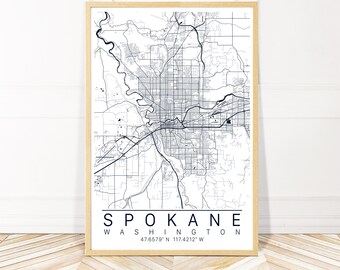 Spokane Map Art Framed, Canvas or Print - Map of Spokane WA -  City Map Wall Art by Wayfinder Creative