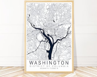 Washington DC Map Art - Map Print of Washington DC - City Art - Framed Unframed or Canvas - Wayfinder Creative