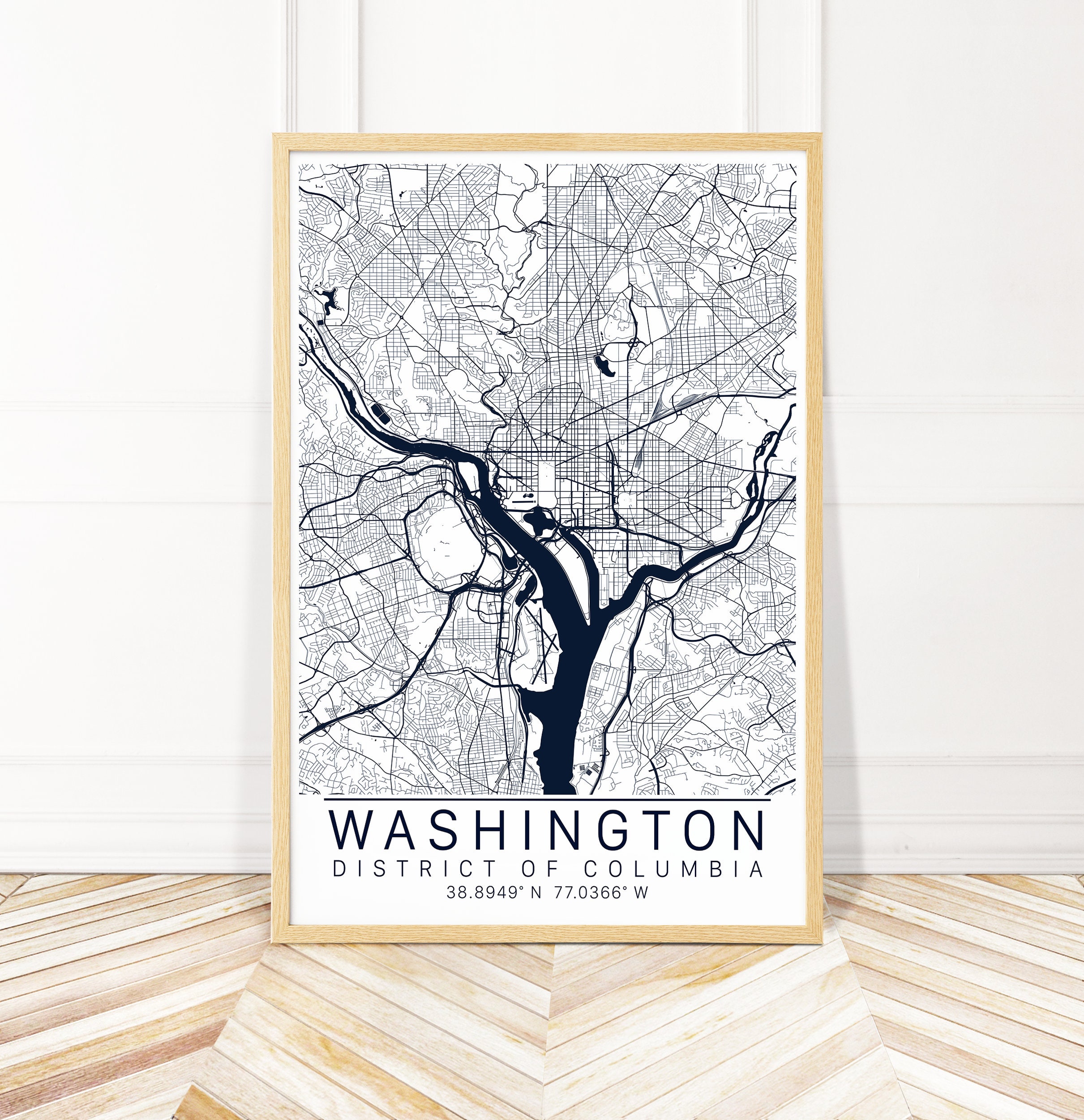 Washington DC Map Art - Map Print of Washington DC - City Art - Framed ...