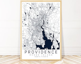 Providence RI Map Art  Framed, Canvas or Print - Map of Providence Rhode Island in a Frame -  City Map Wall Art by Wayfinder Creative