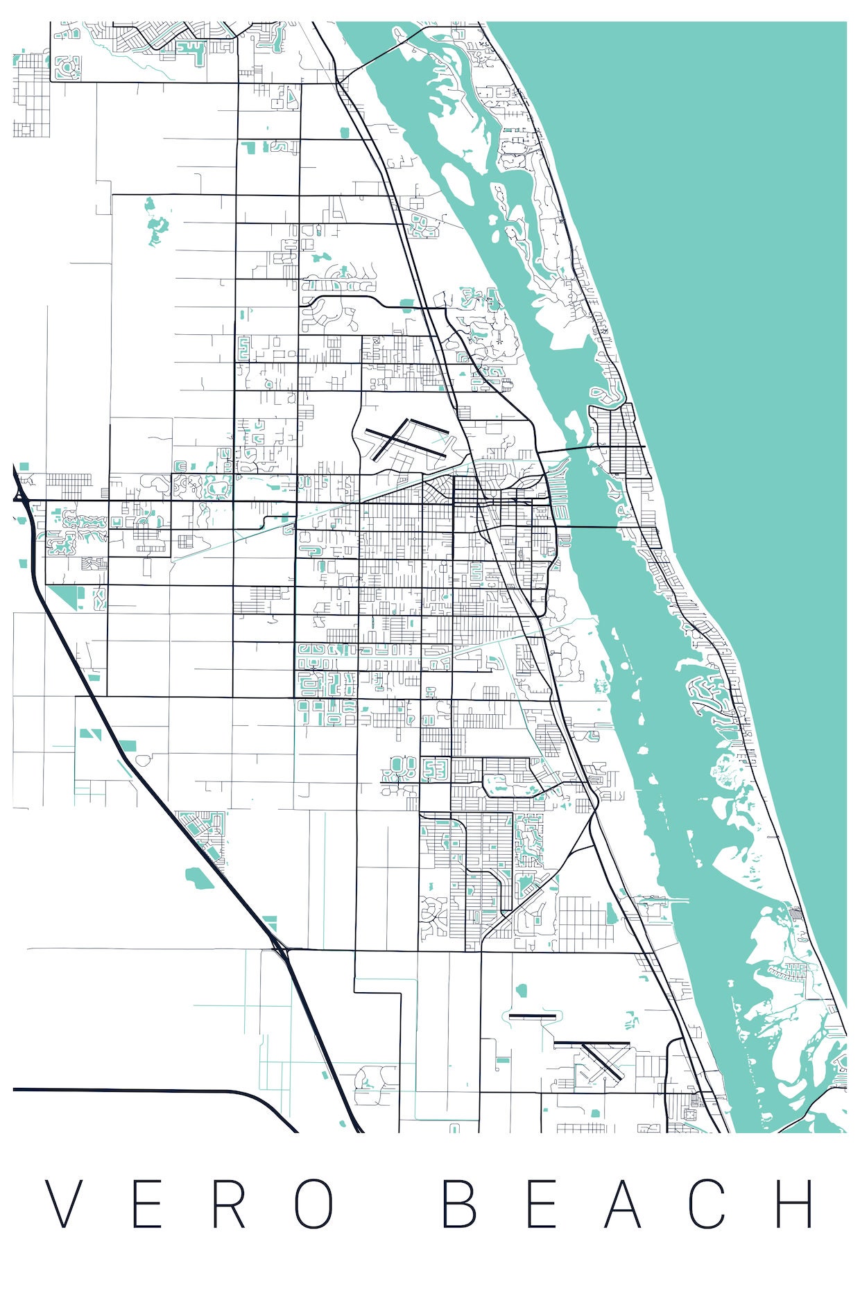 Vero beach map art framed canvas or print map of vero beach etsy