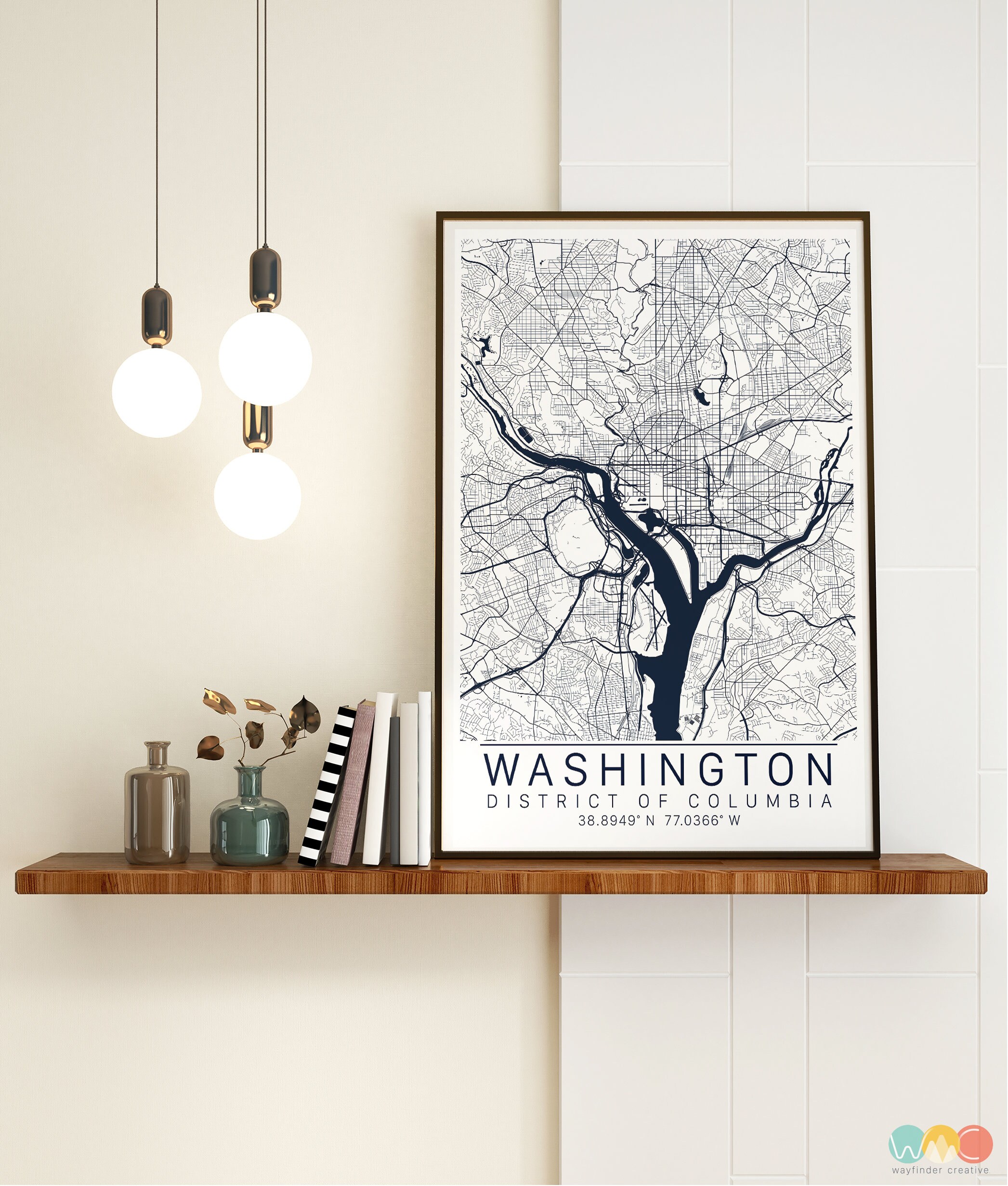 Washington DC Map Art - Map Print of Washington DC - City Art - Framed ...