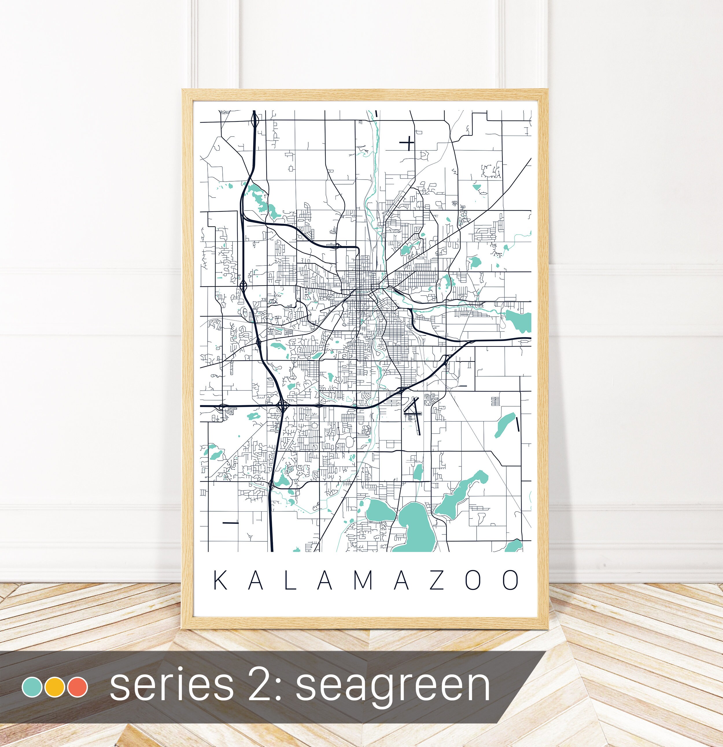 Kalamazoo Map Art Framed Canvas or Print Map of Kalamazoo Etsy UK