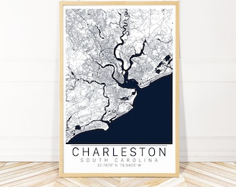 Charleston SC Map Art  Framed, Canvas or Print - City Map Wall Art by Wayfinder Creative