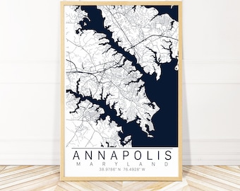 Annapolis Map Art -Framed, Wrapped Canvas or Print - Wayfinder Creative