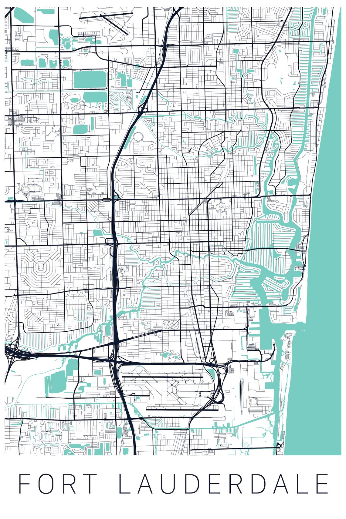 Fort Lauderdale Map Art Framed Canvas or Print Map of Ft - Etsy