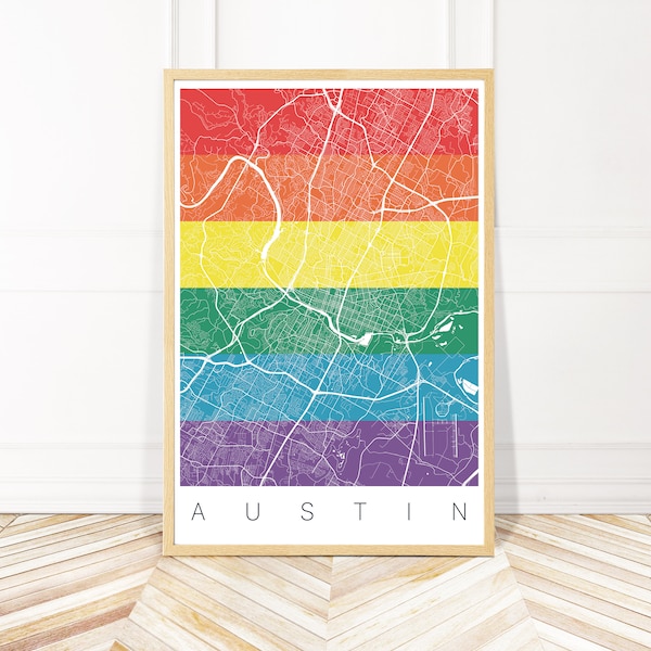 Austin Texas Rainbow Map Art - Pride Art - LGBTQ