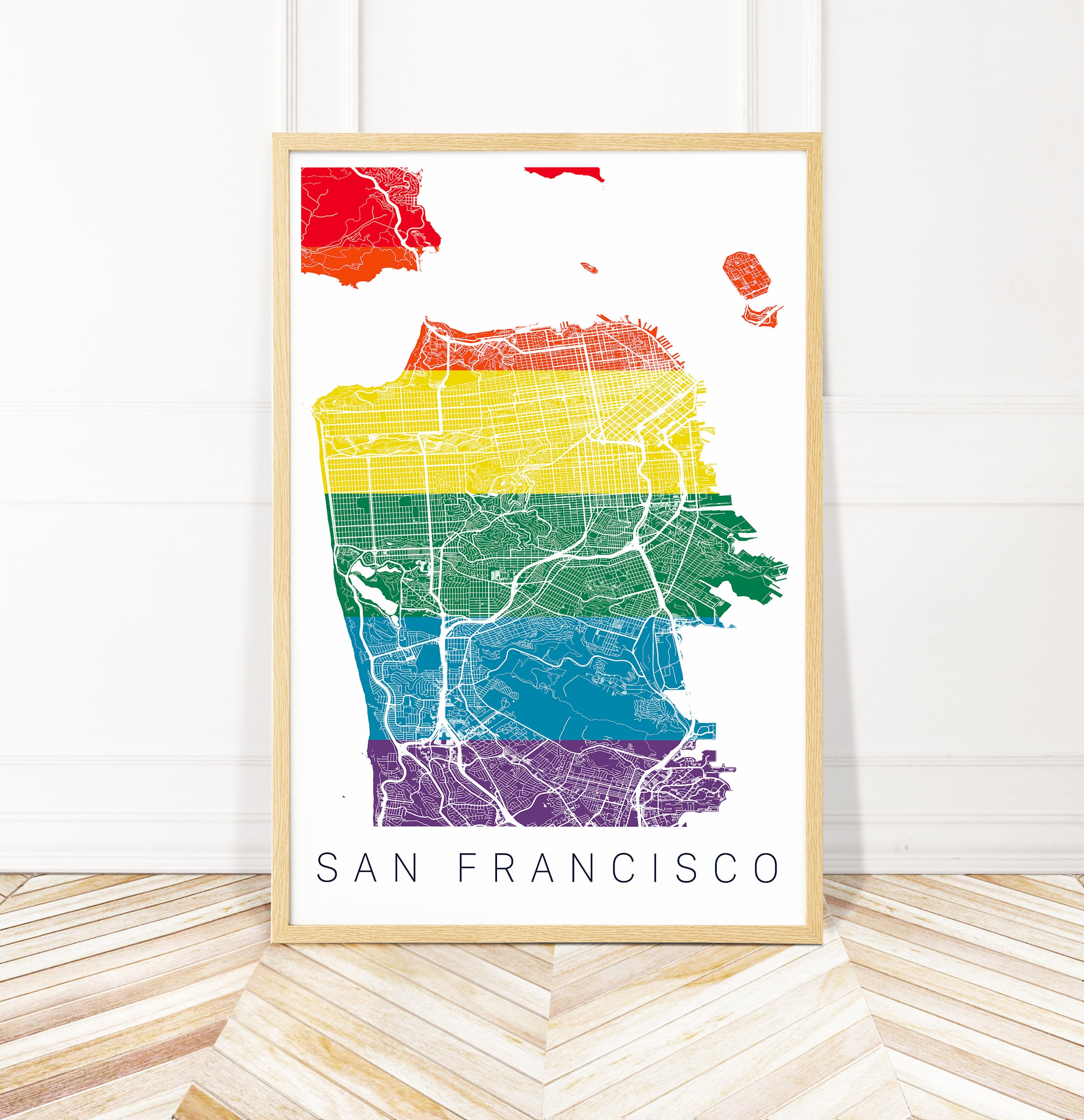 Pride Flag San Francisco Map Art Lgbtq City Art Gay Etsy