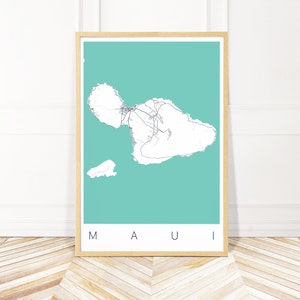 Maui Map Art Cavnas Framed or Print - Wall Map of Maui Hawaii - Travel Inspired City Map Art byWayfinder Creative