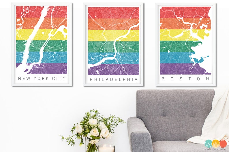Pride Flag San Diego Map Print LGBTQ City Art Gay Pride Etsy