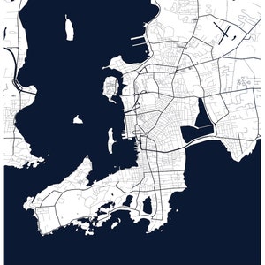 May include: A black and white map of Newport, Rhode Island, with the city name and coordinates printed below. The map shows the city's streets, waterways, and surrounding areas.