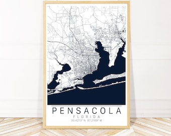 Pensacola Map Art - Framed, Canvas or Print - City Map Wall Art by Wayfinder Creative