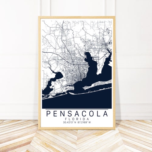 Pensacola Map Print Poster Canvas Florida Map Print Poster Etsy
