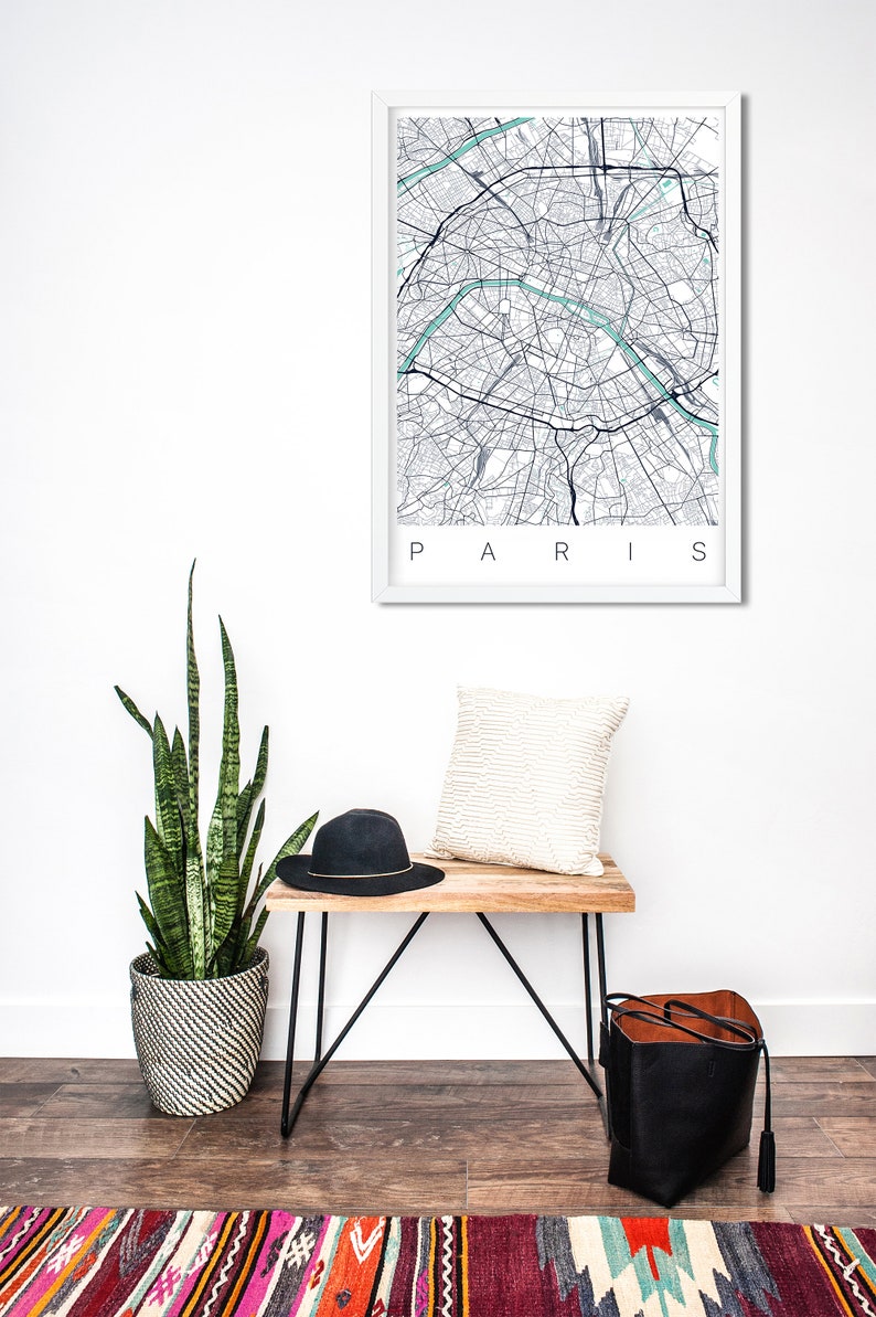 City Map Wall Art Framed Canvas or Print Vibrant Colors Etsy