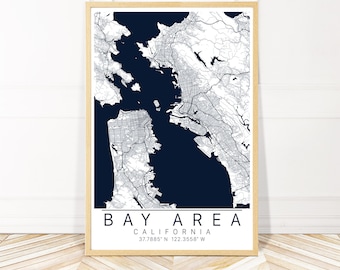 Bay Area Map Art - Framed, Canvas or Print - City Map Wall Art by Wayfinder Creative