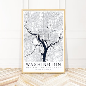Carte de Washington DC encadrée, toile ou impression - oeuvres d'art de la ville - Wayfinder Creative