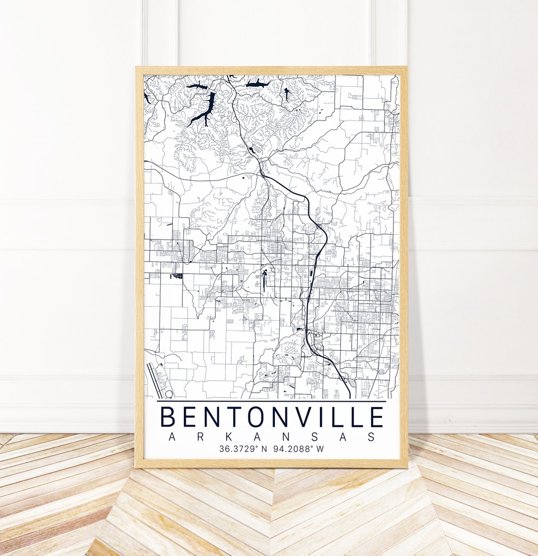 Bentonville Map Art Map of Bentonville Arkansas City Art Framed, Canvas 