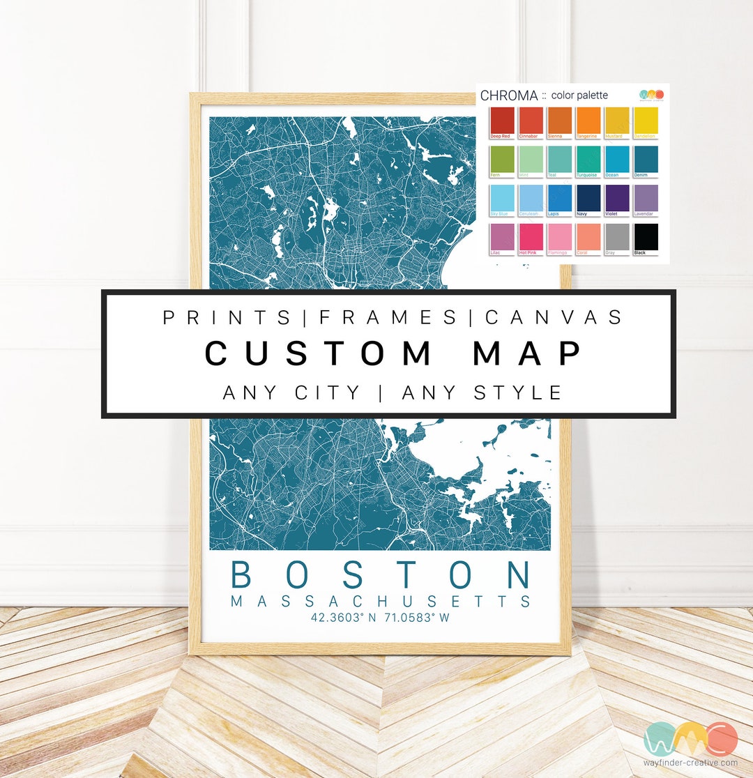 Custom Map Art Canvas Framed or Print - Map Any City in the World ...