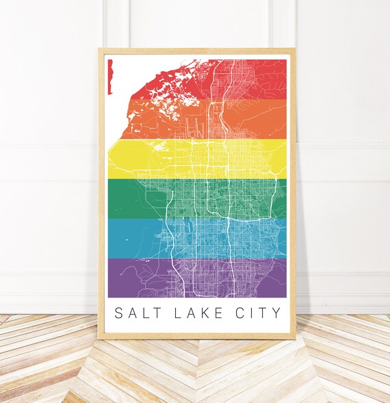 Salt Lake City Pride Map Pride Flag Art LGBTQ Art Salt Etsy