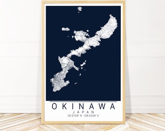 Okinawa Map Art Framed, Canvas or Print - Map of Okinawa Japan - City Map Wall Art by Wayfinder Creative