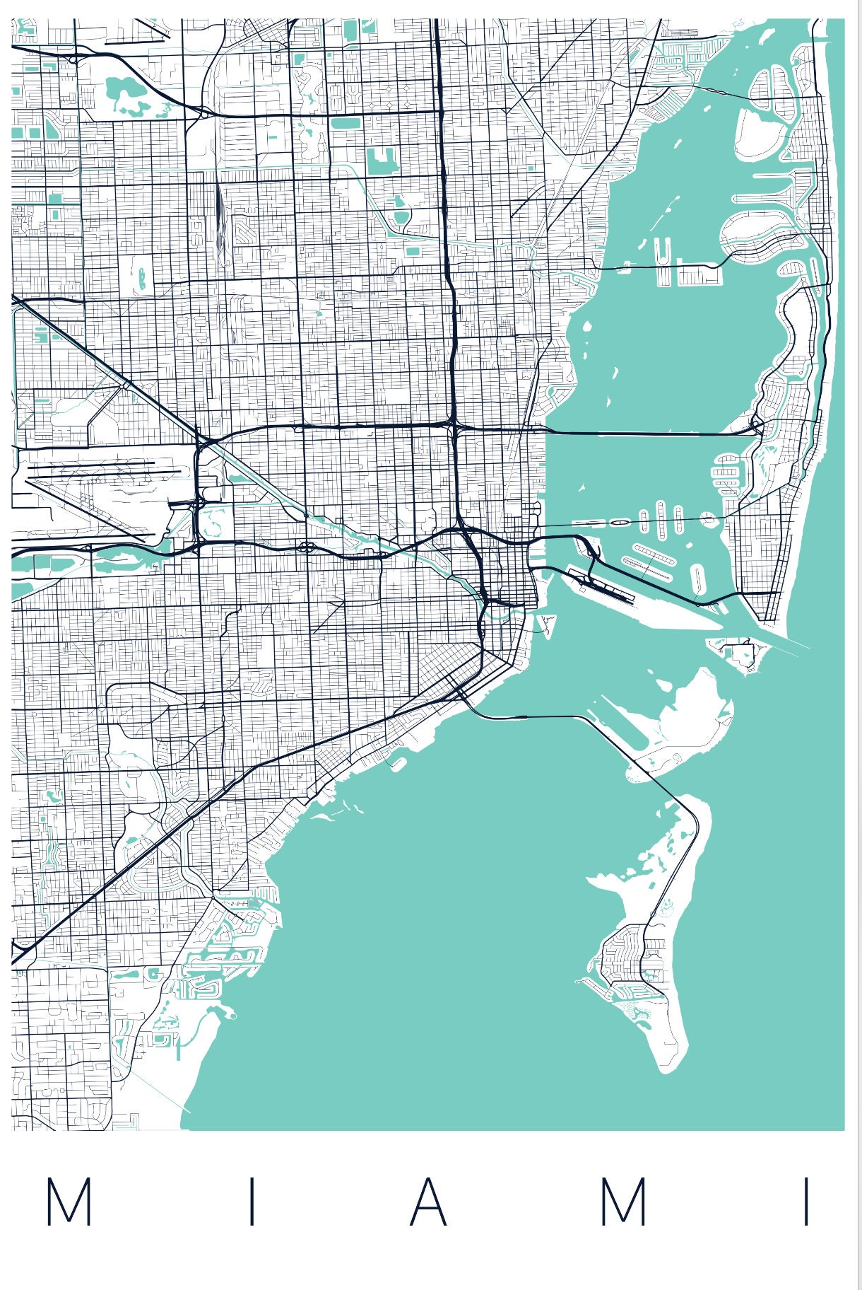 Miami Map Art Framed Canvas or Print City Map Wall Art by Etsy