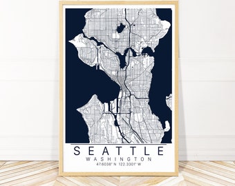 Seattle Map Art  - Map of Seattle Washington  - City Art - Print, Canvas or Framed - Wayfinder Creative