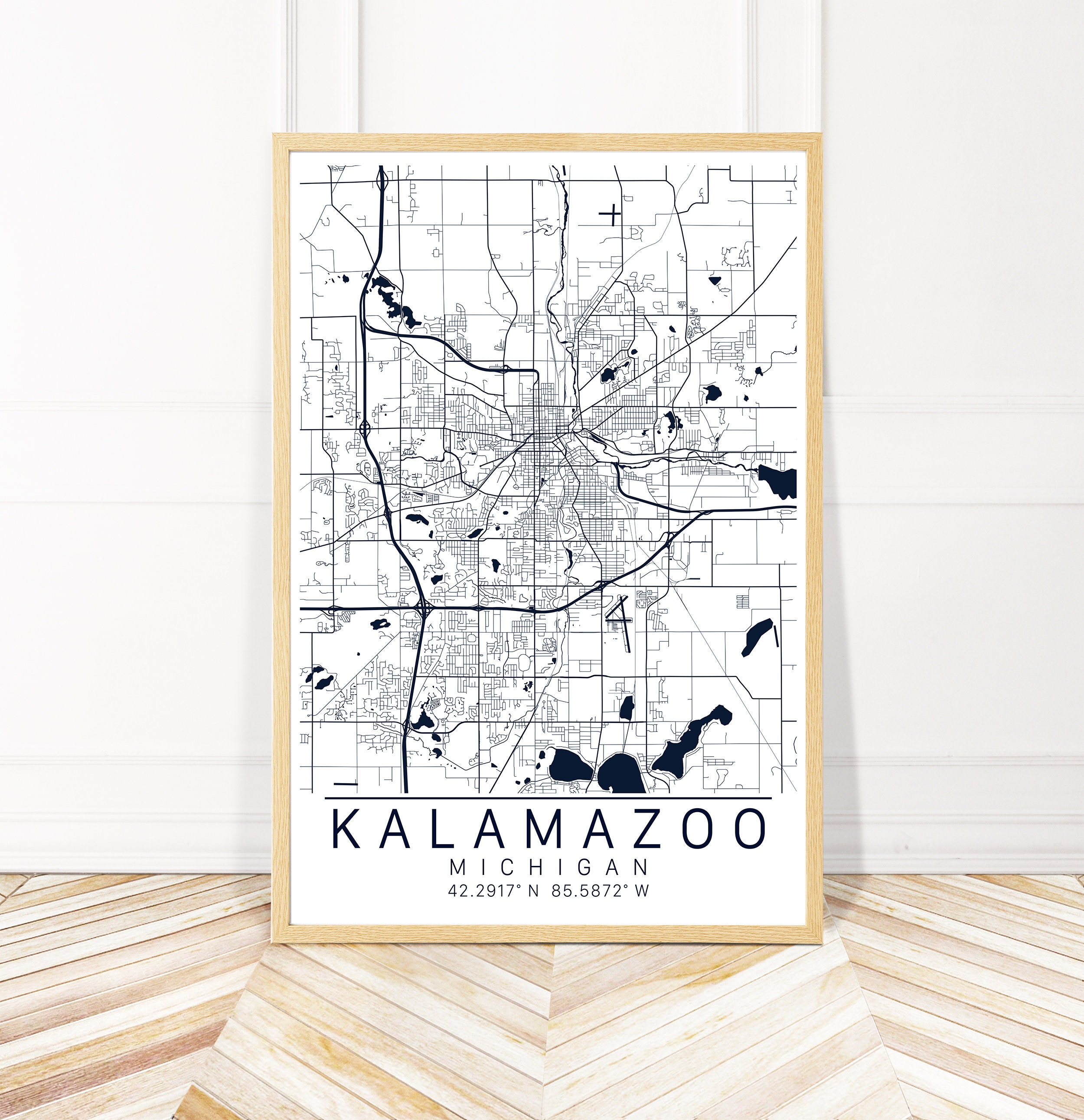 Kalamazoo Map Art Framed Canvas or Print Map of Kalamazoo Etsy UK