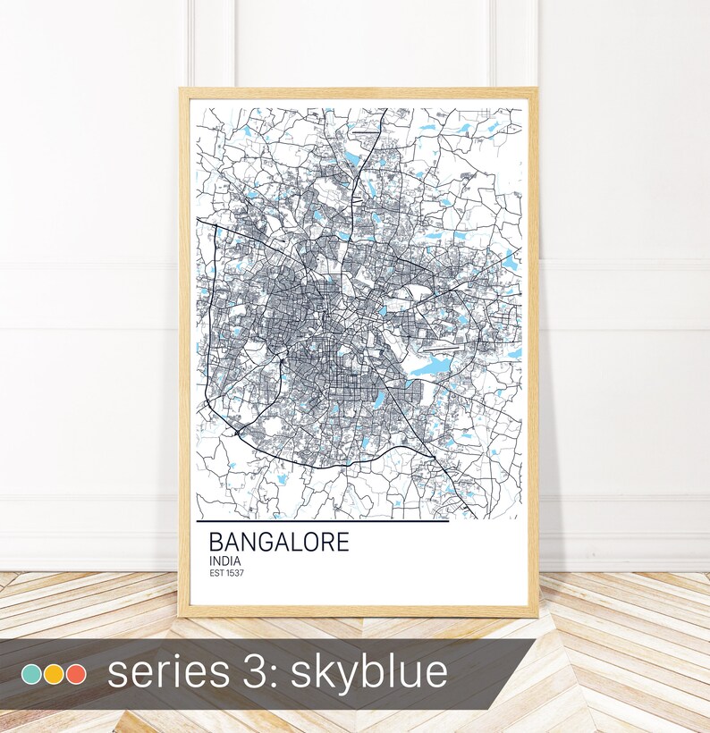 Bangalore City Art Print Map Art Map of Bangalore India Etsy