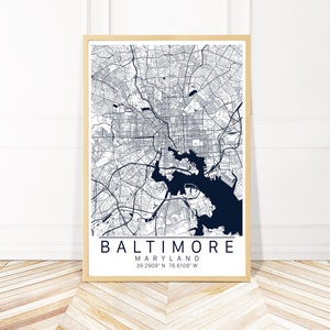 Baltimore Map Art Framed, Canvas or Print - Map of Baltimore MD - City Map Wall Art by Wayfinder Creative