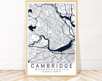 Cambridge Map Art - Map of Cambridge MA - City Art - Framed, Canvas or Print - Wayfinder Creative
