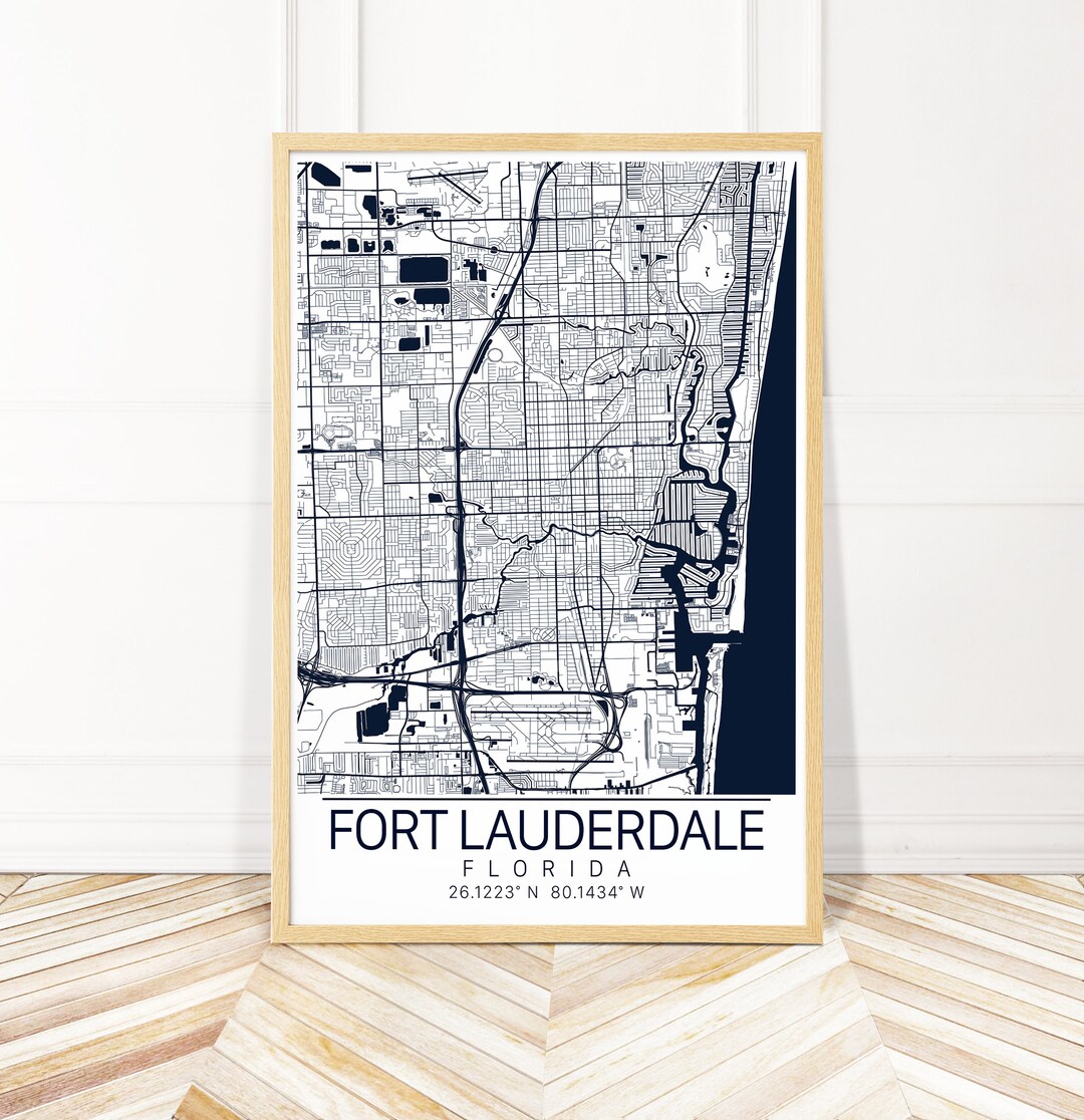 Fort Lauderdale Map Art Framed, Canvas or Print - Map of Ft Lauderdale ...