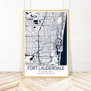 Fort Lauderdale Map Art Framed, Canvas or Print Map of Ft Lauderdale City Map Wall Art by Wayfinder Creative image 1