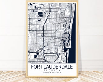 Fort Lauderdale Map Art Framed, Canvas or Print - Map of Ft Lauderdale - City Map Wall Art by Wayfinder Creative