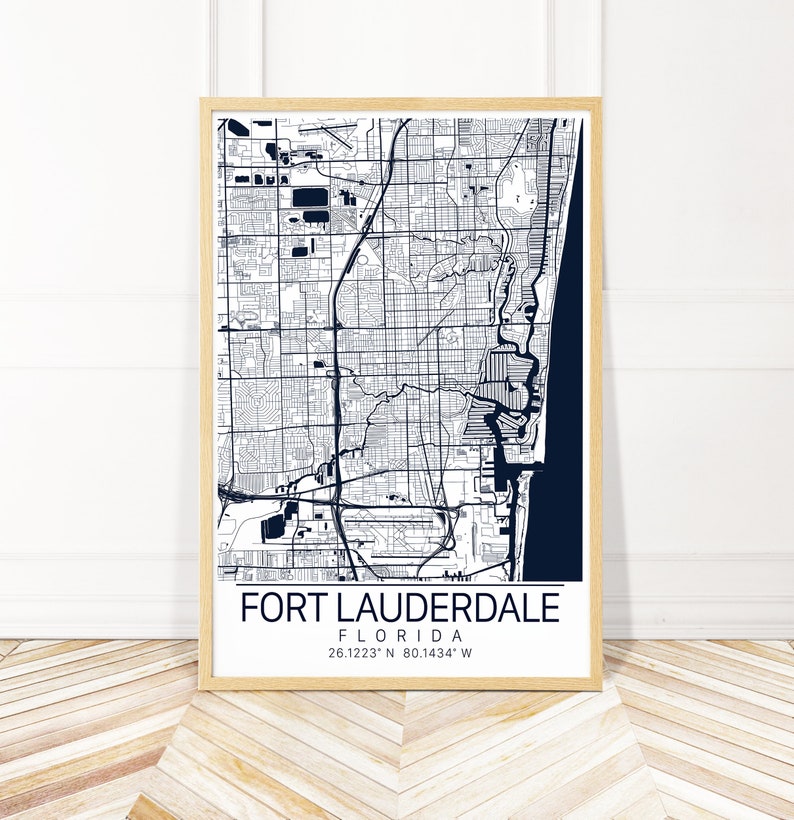 Fort Lauderdale Map Art Framed, Canvas or Print Map of Ft Lauderdale City Map Wall Art by Wayfinder Creative image 1