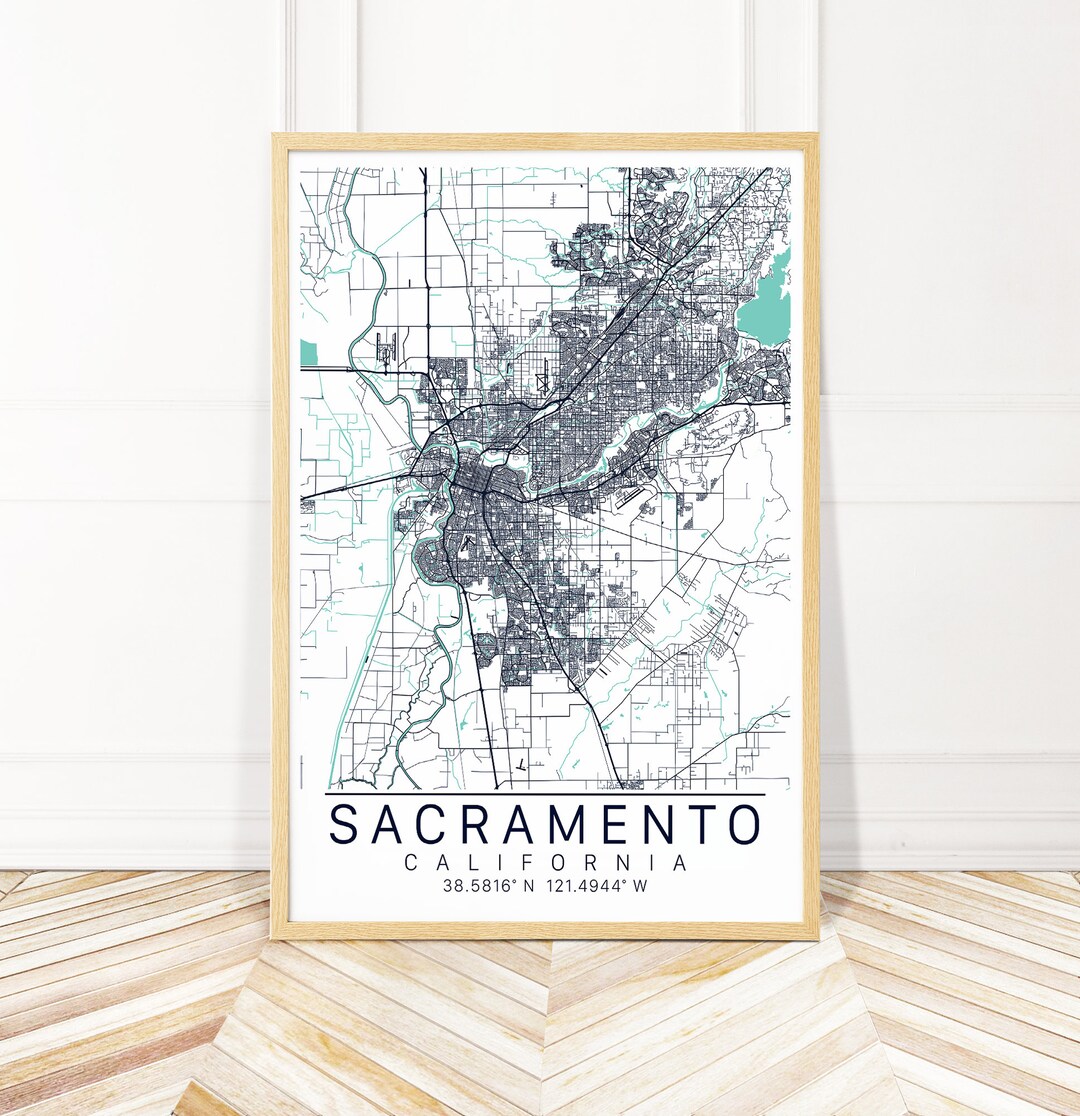 Sacramento Map Art Print - Map of Sacramento California With Coordinates - Print, Framed or ...