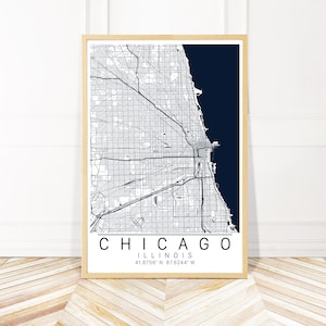 Carte de Chicago encadrée, toile ou impression - Carte de Chicago, IL - Art mural plan de la ville par Wayfinder Creative
