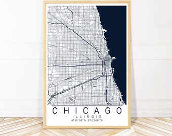 Chicago Map Art Framed, Canvas or Print - Map of Chicago IL - City Map Wall Art by Wayfinder Creative