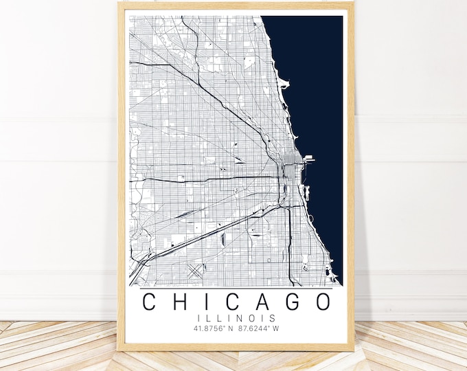Vintage Chicago Wall Art 1930s Chicago Illinois Map Etsy