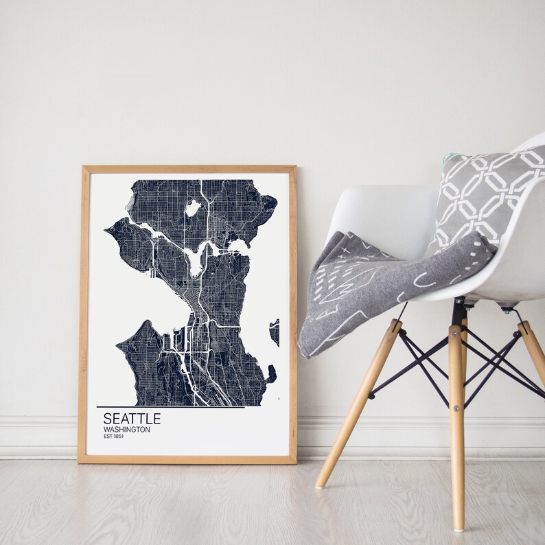 Seattle Map Art Print Map Of Seattle Washington Map Art City Print Wayfinder Creative