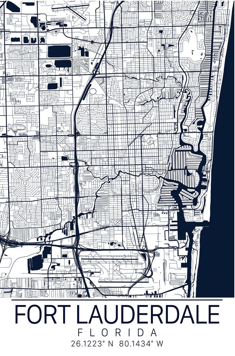 Fort Lauderdale Map Art Framed, Canvas or Print Map of Ft Lauderdale City Map Wall Art by Wayfinder Creative image 3