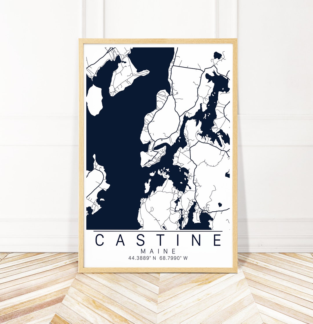 Castine Maine City Art Castine Map Art City Art Wall Map canvas, Framed